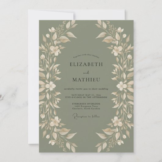 Moosgrüner Kranz Hochzeit Einladung (Vorderseite)