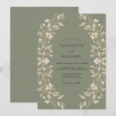 Moosgrüner Kranz Hochzeit Einladung (Vorne/Hinten)