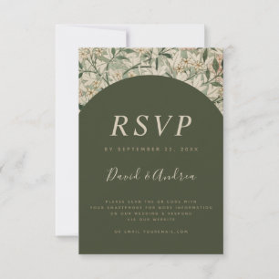 Moosgrüner Vintage-Botanischer-Garten-QR-Code-RSVP RSVP Karte