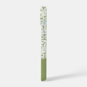 Moosgrünes Damast-Muster-Monogramm iPhone 15 Hülle (Linke Seite)