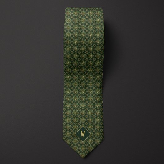 Moosgrünes geometrisches Mandala-Monogramm Krawatte
