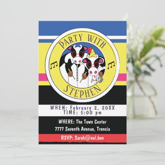 Moosician Einladung Geburtstagsparty (Stehend Vorderseite)