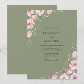 Moosrosa sanfte florale Hochzeit Einladung (Vorne/Hinten)