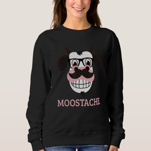 Moostache Funny Cow Mustache Farm Animal Pun Sweatshirt (Vorderseite)