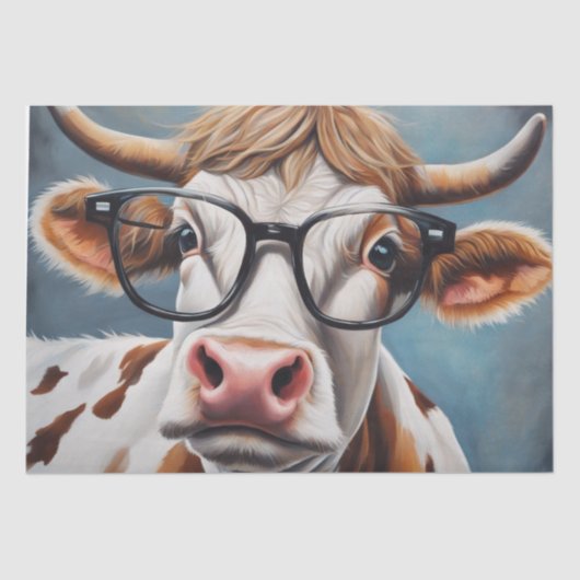 Mootiful Style: Kuh in Hut und Brille Decoupage Seidenpapier (Vorderseite)