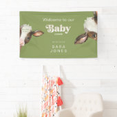 Mooving in Bald Moss Green Baby Dusche Banner (Insitu)