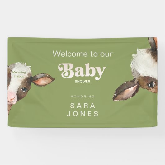 Mooving in Bald Moss Green Baby Dusche Banner (Horizontal)