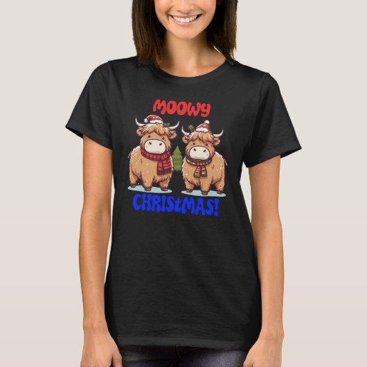 Moowy Christmas Highland Cows T-Shirt (Vorderseite)
