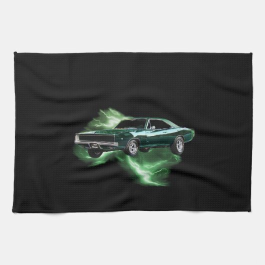 Mopar: '68 Dodge-Ladegerät mit grünem Blitz Geschirrtuch (Horizontal)