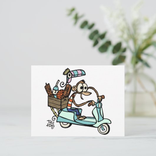 Moped Monkey Beachcomber Urlaub! Postkarte (Stehend Vorderseite)