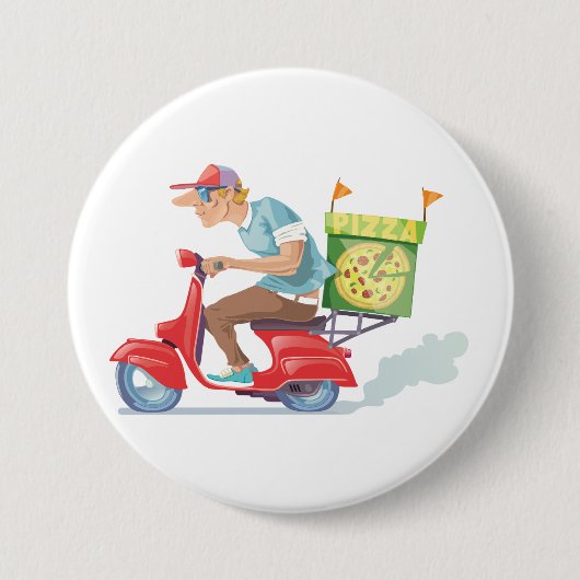Moped Pizza Lieferung Button (Vorderseite)