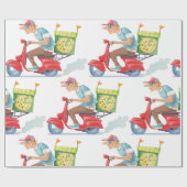Moped Pizza Lieferung Geschenkpapier (Flach)