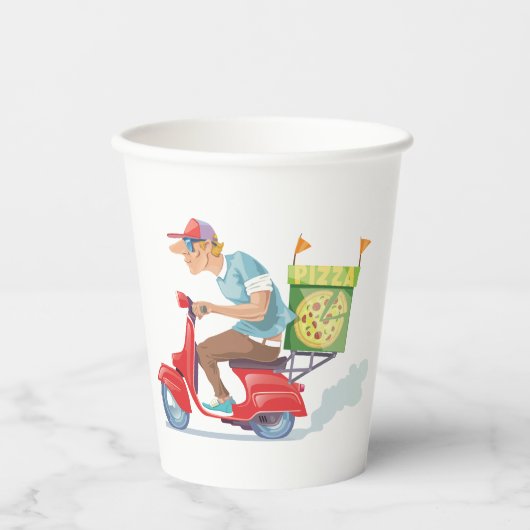 Moped Pizza Lieferung Pappbecher (Vorderseite)