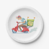 Moped Pizza Lieferung Pappteller (Vorderseite)