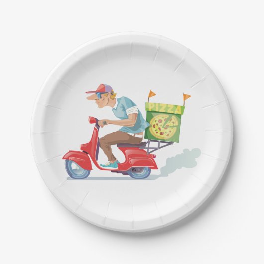 Moped Pizza Lieferung Pappteller (Vorderseite)