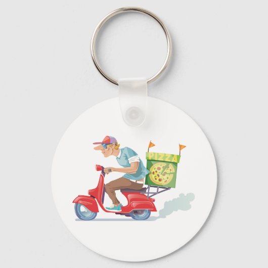 Moped Pizza Lieferung Schlüsselanhänger (Vorderseite)