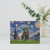 Mops 13 (schwarz) - Starry Night Postkarte (Stehend Vorderseite)