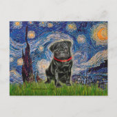 Mops 13 (schwarz) - Starry Night Postkarte (Vorderseite)