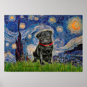 Mops 13 (schwarz) - Sternennacht Poster