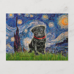 Mops 13 (schwarz) - Sternennacht Postkarte