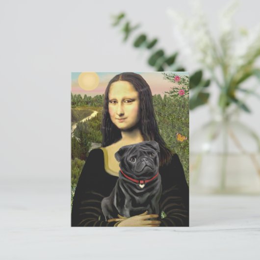Mops 16 (schwarz) - Mona Lisa Postkarte (Stehend Vorderseite)