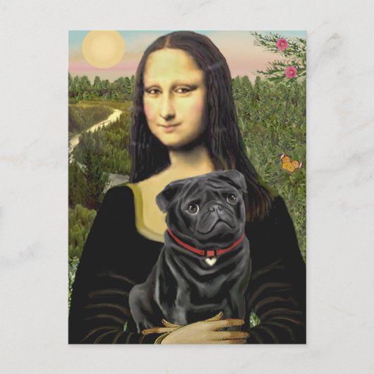 Mops 16 (schwarz) - Mona Lisa Postkarte (Vorderseite)