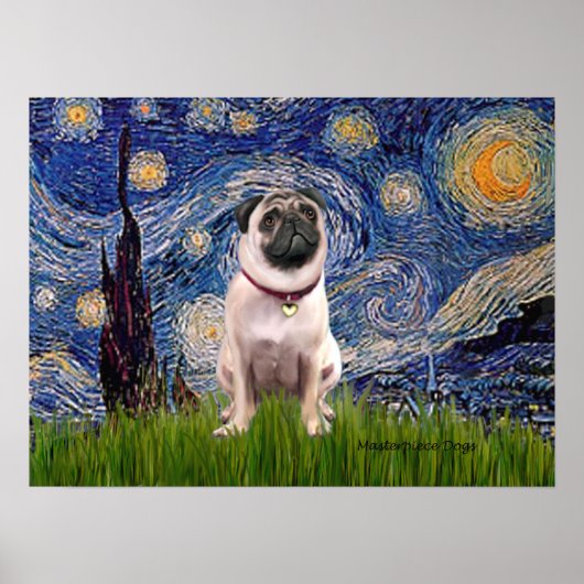 Mops 1 (fawn) - Starry Night Poster (Vorne)