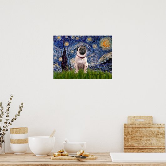 Mops 1 (fawn) - Starry Night Poster (Küche)