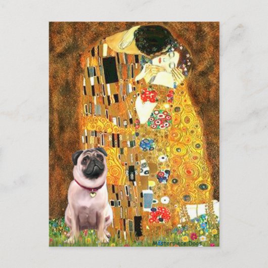Mops 1 - Kuss Postkarte (Vorderseite)