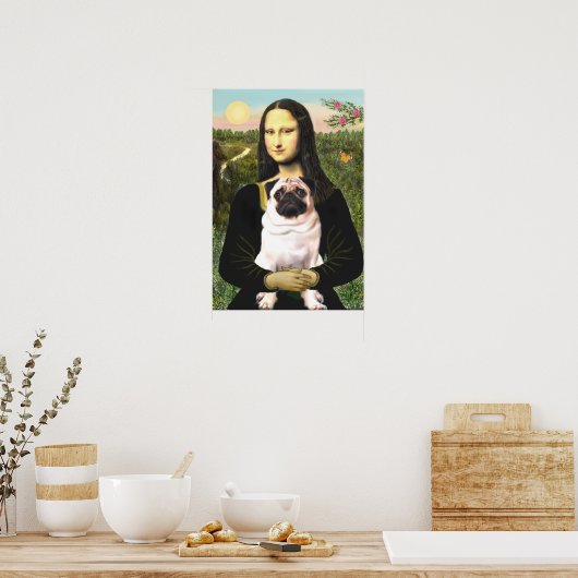 Mops 3 (fawn) - Mona Lisa Poster (Küche)