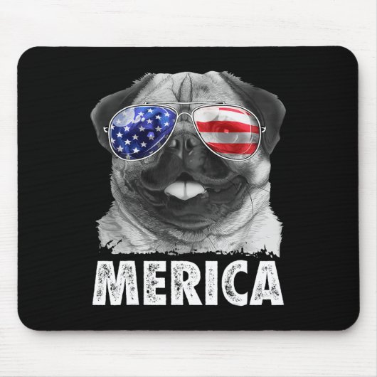 Mops 4. Juli Shirts Merica Männer Frauen US Amerik Mousepad (Vorne)