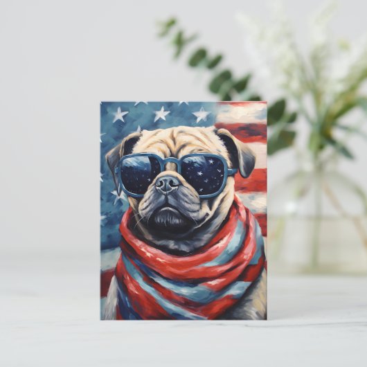 Mops 4. Juli Unabhängigkeitstag Postkarte (Stehend Vorderseite)