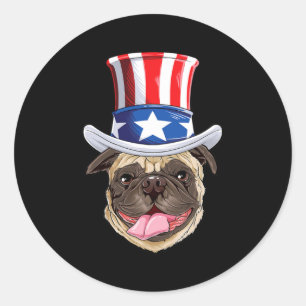 Mops 4. Juli Uncle Sam Men Women American Flag Runder Aufkleber