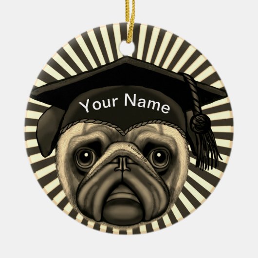 Mops Absolvent Keramik Ornament (Vorne)