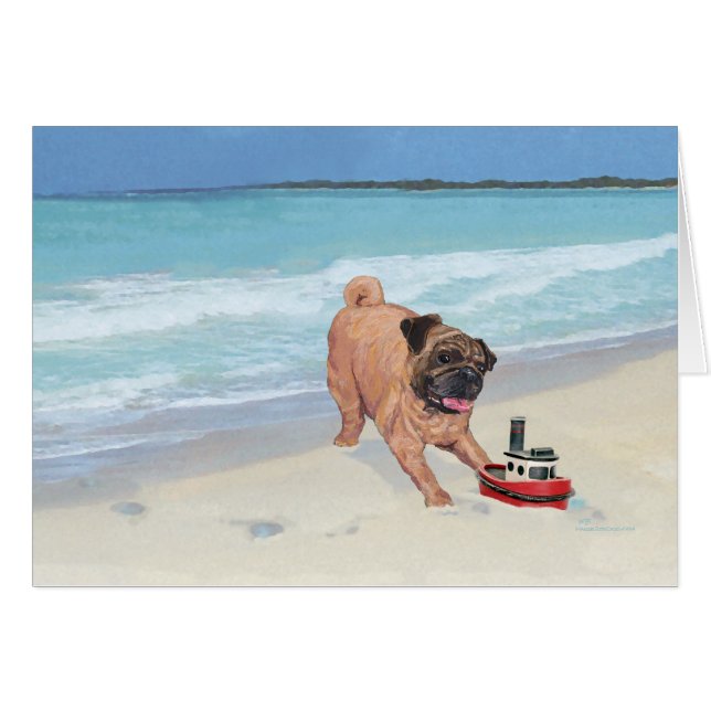 Mops am Strand (Vorderseite (Horizontal))