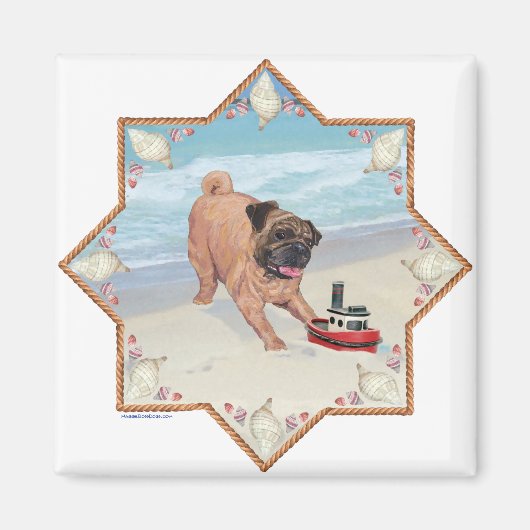 Mops am Strand Magnet (Vorne)