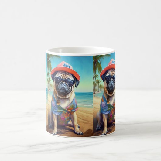 Mops am Strand, Sommergeschenk für Hundefreunde Kaffeetasse (Mittel)