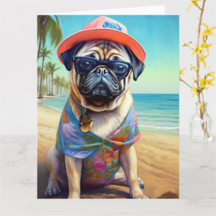 Mops am Strand, Sommergeschenk für Hundefreunde Karte