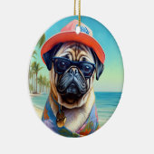 Mops am Strand, Sommergeschenk für Hundefreunde Keramik Ornament (Rechts)