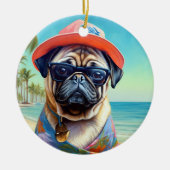 Mops am Strand, Sommergeschenk für Hundefreunde Keramik Ornament (Vorne)