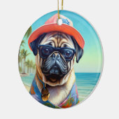 Mops am Strand, Sommergeschenk für Hundefreunde Keramik Ornament (Links)