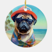 Mops am Strand, Sommergeschenk für Hundefreunde Keramik Ornament (Hinten)