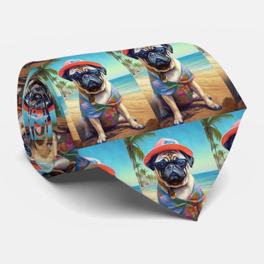 Mops am Strand, Sommergeschenk für Hundefreunde Krawatte (Gerollt)