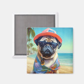 Mops am Strand, Sommergeschenk für Hundefreunde Magnet (Vorderseite/Rückseite)