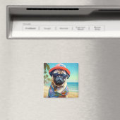 Mops am Strand, Sommergeschenk für Hundefreunde Magnet (In Situ (Geschirrspüler))