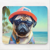 Mops am Strand, Sommergeschenk für Hundefreunde Mousepad (Vorne)