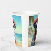 Mops am Strand, Sommergeschenk für Hundefreunde Pappbecher (Links)