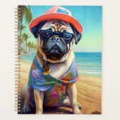 Mops am Strand, Sommergeschenk für Hundefreunde Planer (Vorderseite)