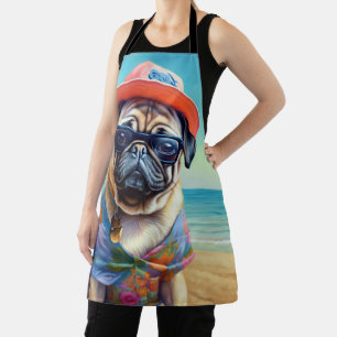 Mops am Strand, Sommergeschenk für Hundefreunde Schürze