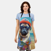 Mops am Strand, Sommergeschenk für Hundefreunde Schürze (Getragen)